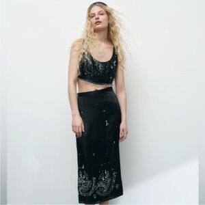 NWT ZARA LIMITED EDITION SATIN EFFECT JEWEL TRIM SKIRT SIZE S